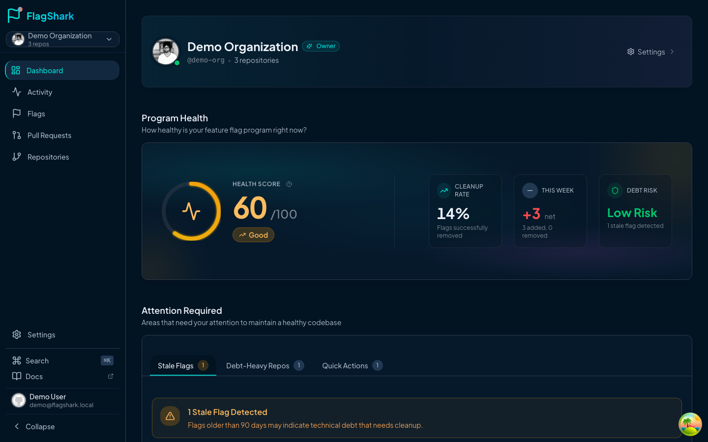 Healthscore Interface Dashboard Overview | FlagShark Docs