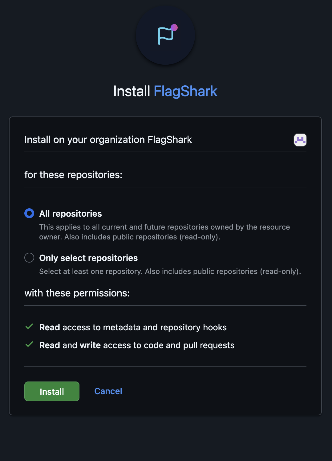 Installing the GitHub App | FlagShark Docs